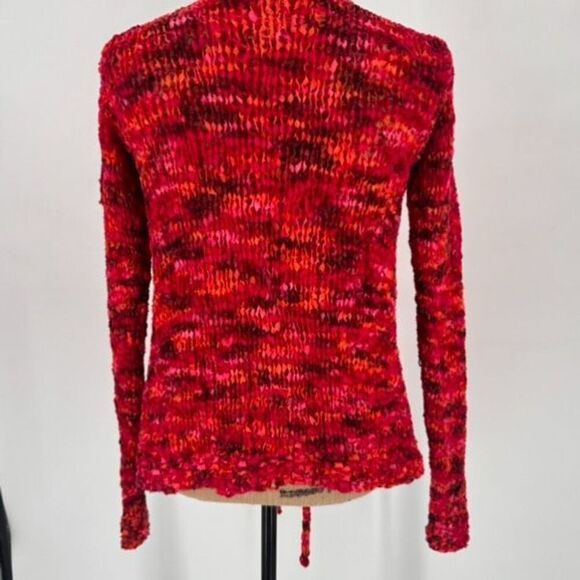 Hand Knit Handmade Loose Knit Colorful Front Tie Cardigan Boho Hippie Y2K Medium - Picture 8 of 12